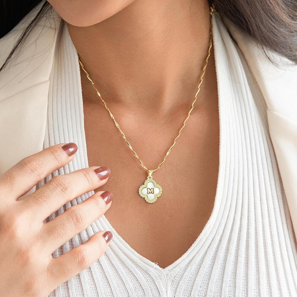 Four Leaf Clover Initial Necklaces For Women, 14k… - image 4